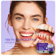 Poudre minérale de blanchiment des dents, soins complets et profonds dentaire.