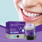 Poudre minérale de blanchiment des dents, soins complets et profonds dentaire.